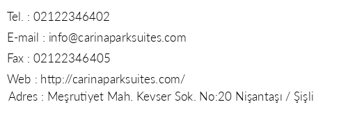 Carina Park Suite telefon numaralar, faks, e-mail, posta adresi ve iletiim bilgileri